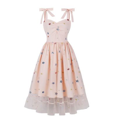 Elegant High-Waisted Tulle Dress with Embroidery