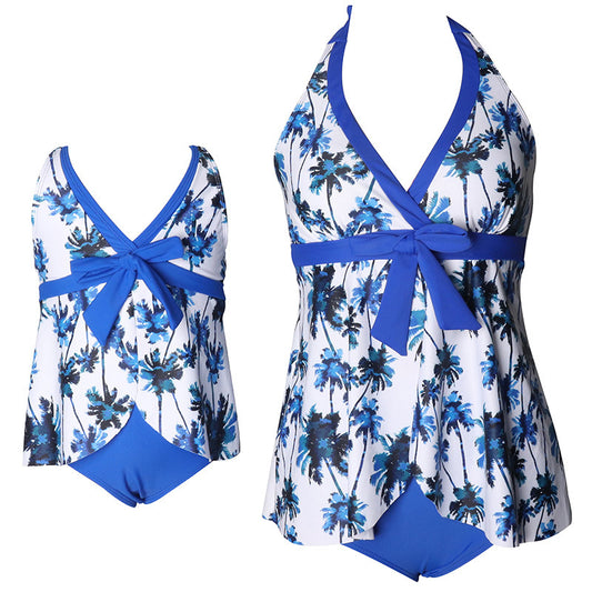 Parent-Child Split Swimwear Women Floral Print Nylon Bathing Suit