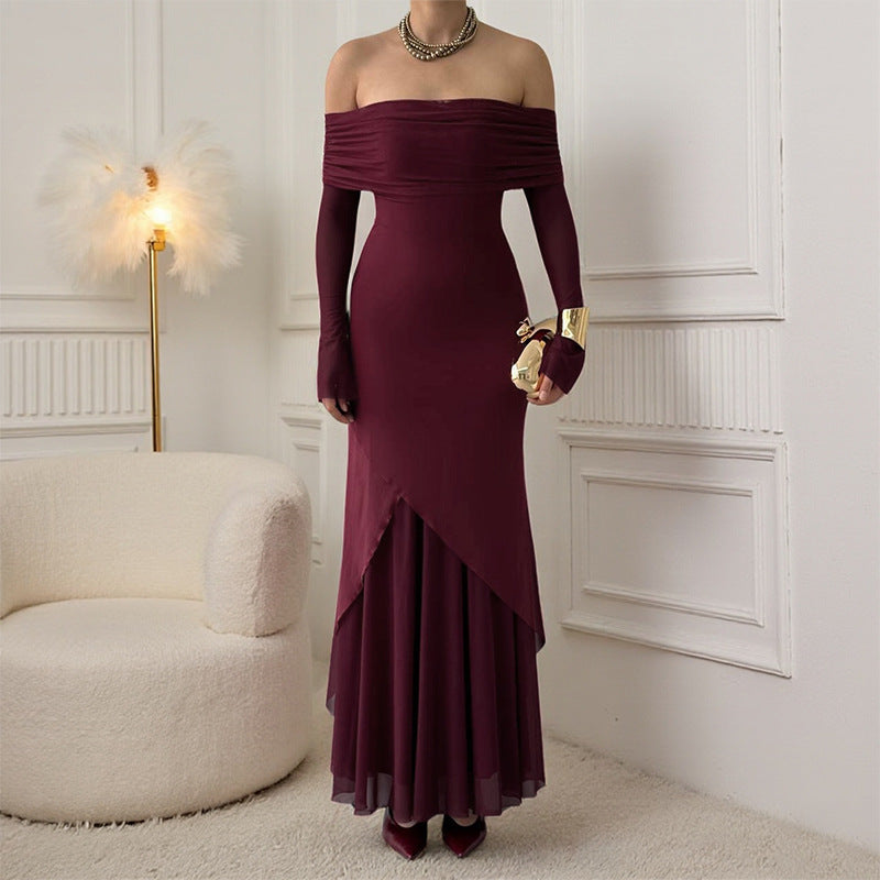 Off-Shoulder A-Line Maxi Dress Elegant Evening Gown
