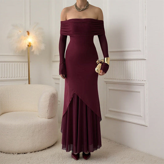 Off-Shoulder A-Line Maxi Dress Elegant Evening Gown