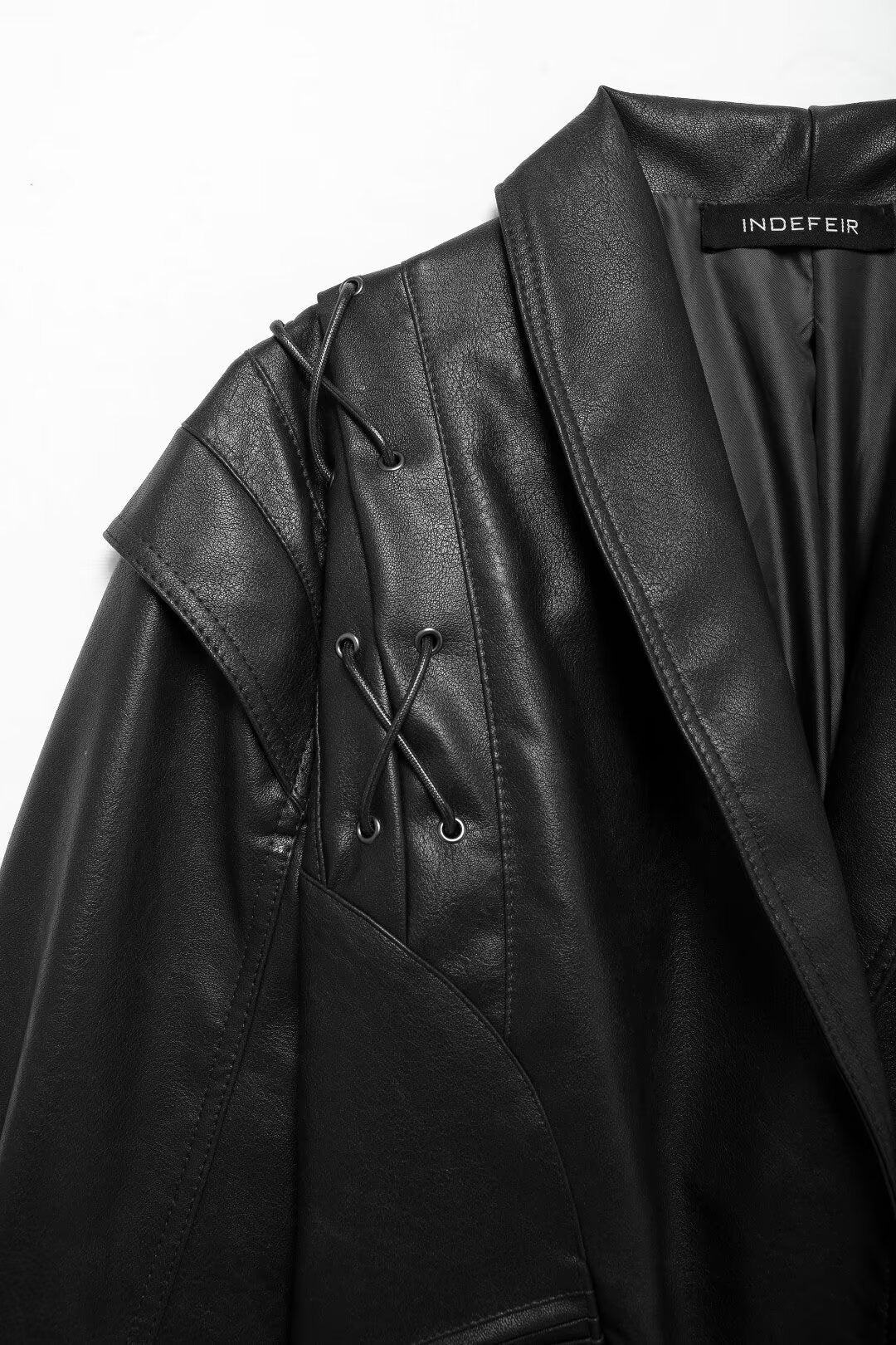 Cool Lapel Drawstring Belt Leather Jacket