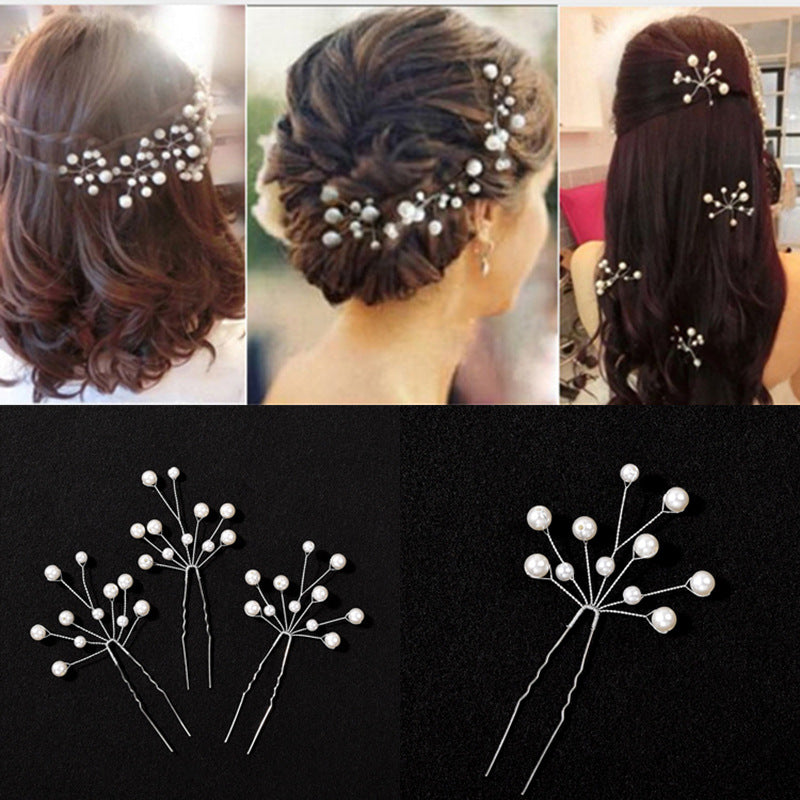 Bridal Pearl Flower Hairpin U-Shaped Hair Accessory for Wedding