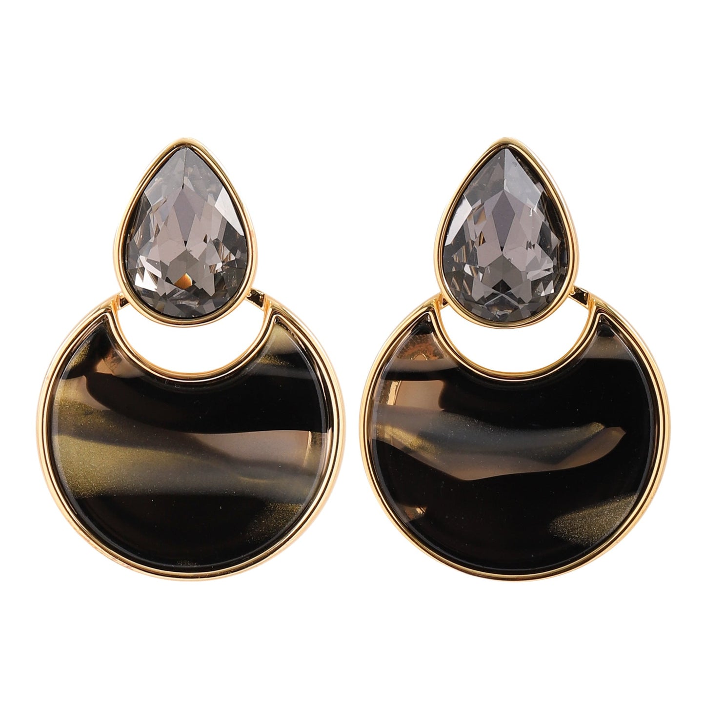 Geometric Round Mosaic Crystal Earrings With 18K Gold Plating