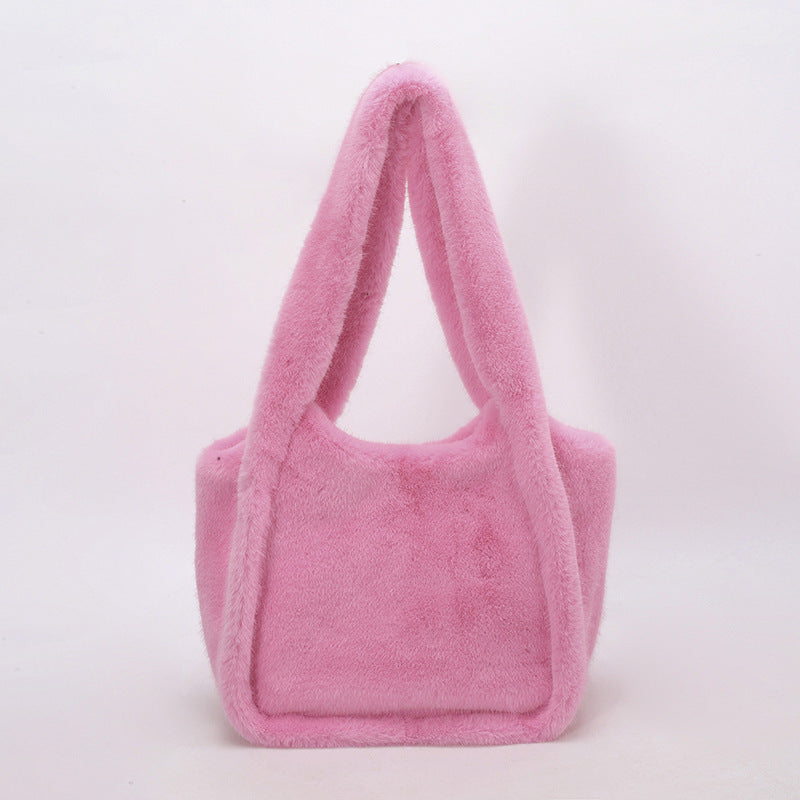 Retro Leopard Print Furry Tote Shoulder Bag