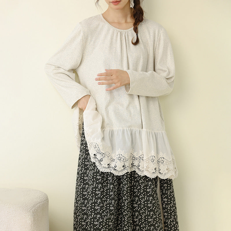 Sweet Forest Style Long Sleeve Knitted Top with Embroidery