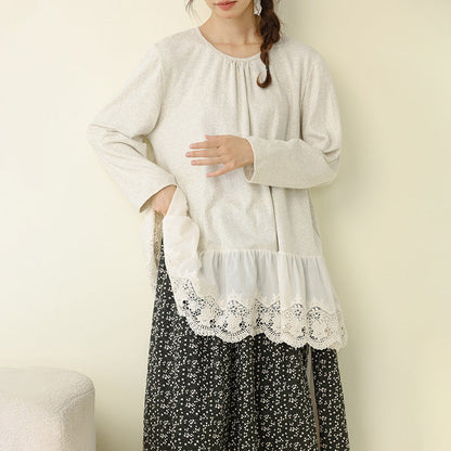 Sweet Forest Style Long Sleeve Knitted Top with Embroidery