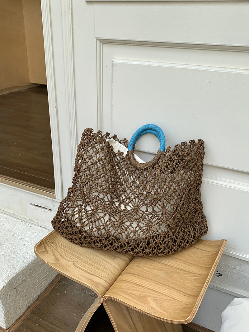 Trendy Woven Straw Beach Bag Casual Handbag