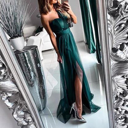Chic Solid Color Maxi Dress With Deep V Neck