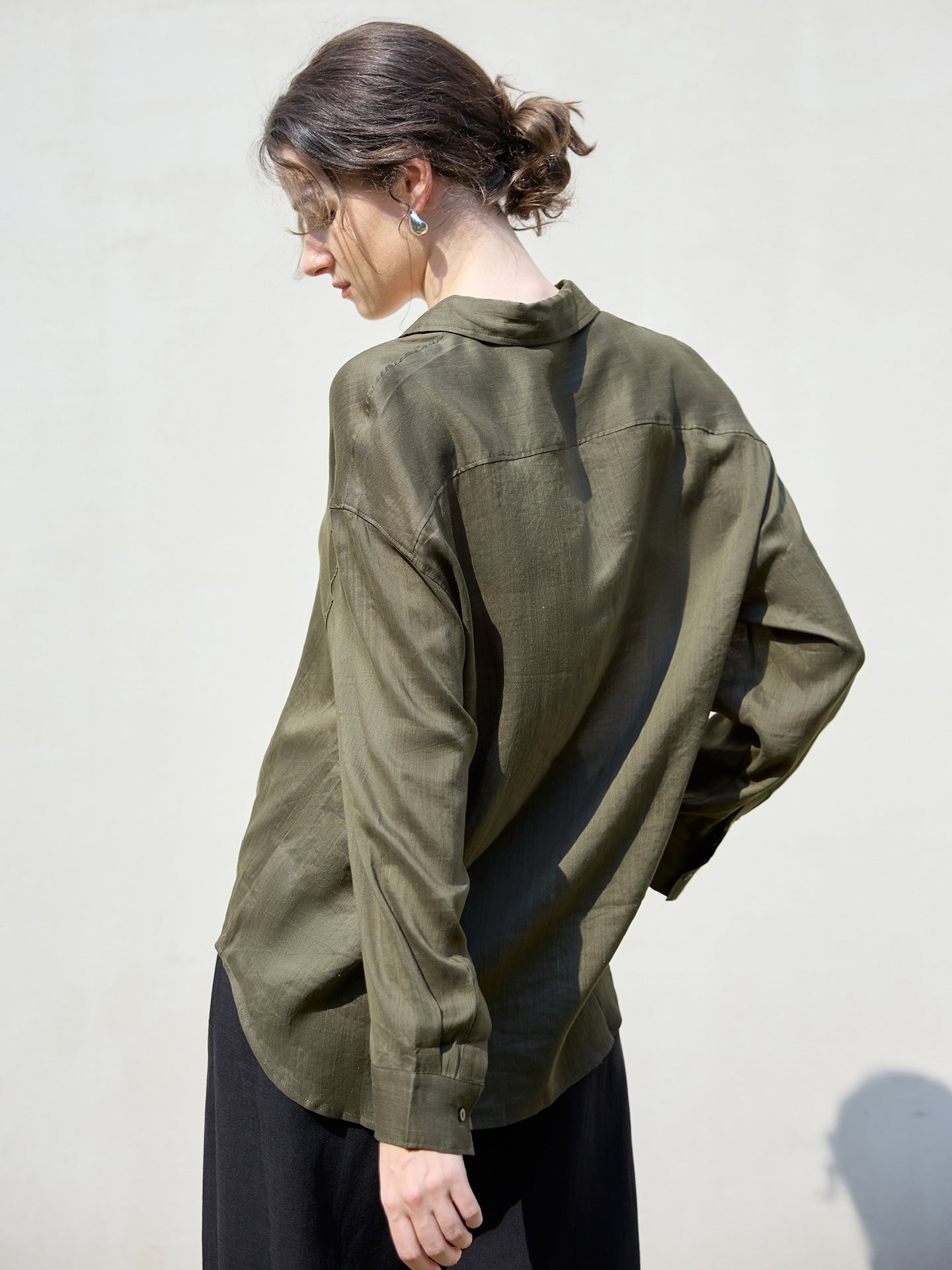 Loose-Fit Solid Color Linen Blend Shirt for Women