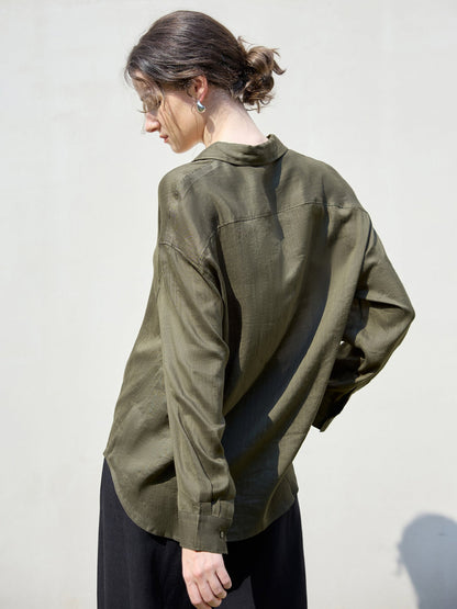 Loose-Fit Solid Color Linen Blend Shirt for Women
