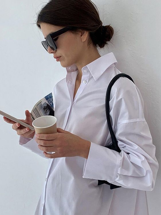 Loose-Fit White Shirt With Collar For Elegant Casual Style