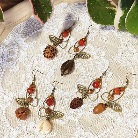 Vintage Bohemian Butterfly Earrings with Natural Stone Beads