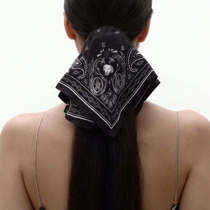 Retro Gothic Bandana Print Hair Tie