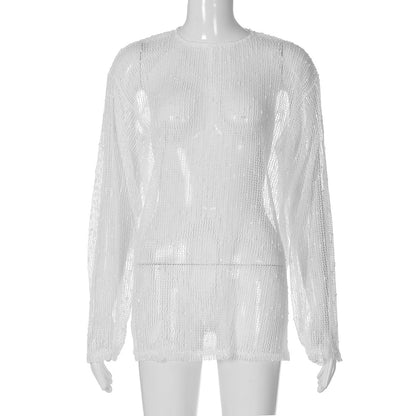Stylish Sheer Knit Loose-Fit T-Shirt