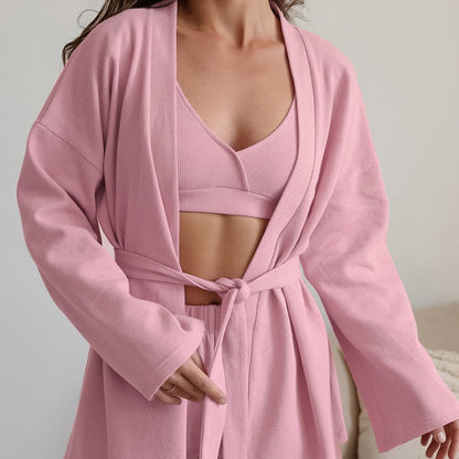 3PCS Waffle Solid Color Homewear Sets