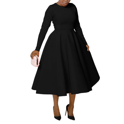 Elegant Solid Color A-Line Dress With Long Sleeves