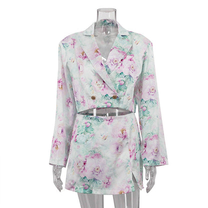 Trendy Floral Print Two-Piece Relaxed Set with Long Sleeve Cardigan