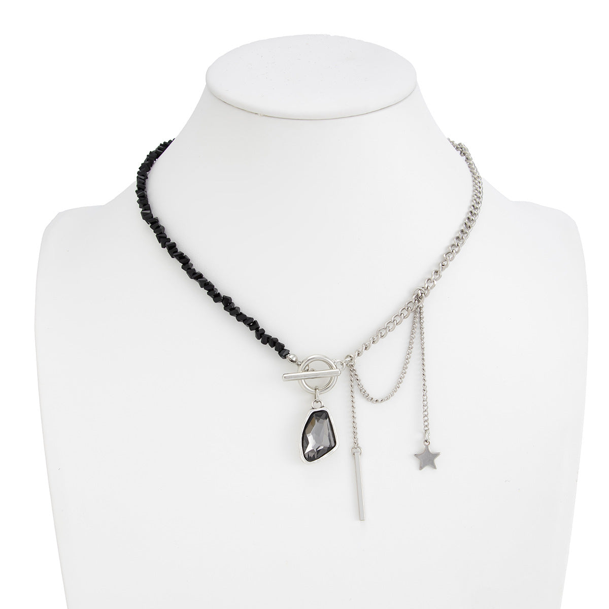 Trendy Geometric Acrylic Pendant Necklace Stylish Beaded Chain Jewelry