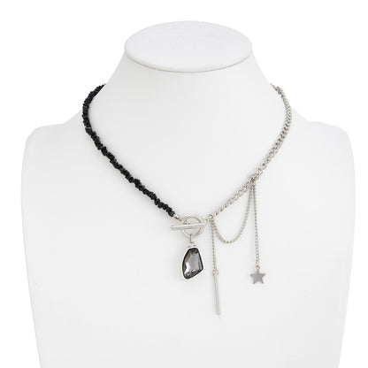 Trendy Geometric Acrylic Pendant Necklace Stylish Beaded Chain Jewelry