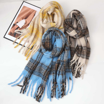 Trendy Plaid Thicken Warm Tassel Knit Scarf