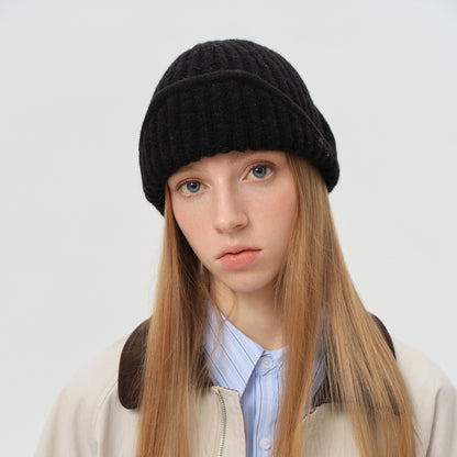 Plain Color Wool Blend Knitted Beanie Hat for Women