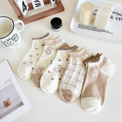 Rufia - Cute and Sweet Brown Bear Ankle Socks