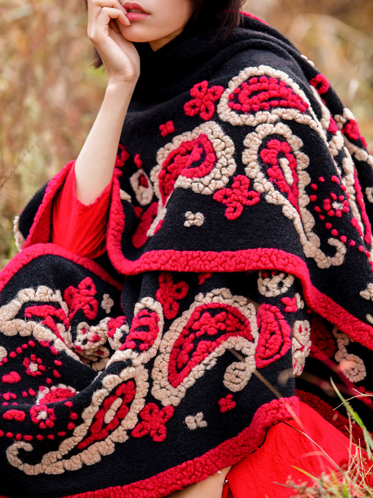 Ethnic Style Wool Shawl, Women'S Autumn And Winter Cape Blanket, Oversized Scarf, Thickened Warmth, Shawl Split Shawl