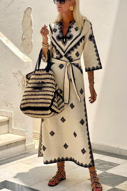 Bohemian Floral Belted Maxi Dress Elegant Commuter Style