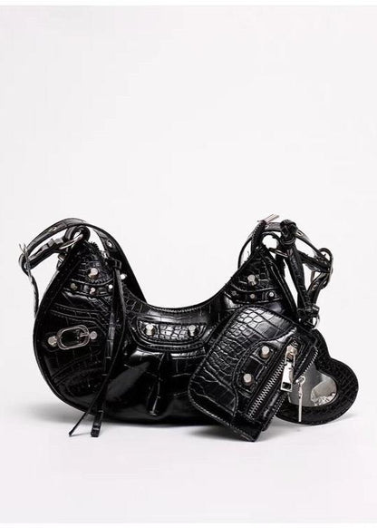 Croc Embossed PU Leather Crescent Bag