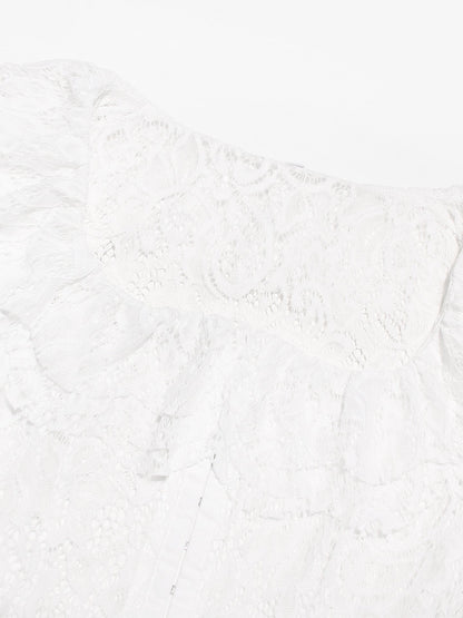 Elegant Square Neck Long Sleeve Lace Blouse