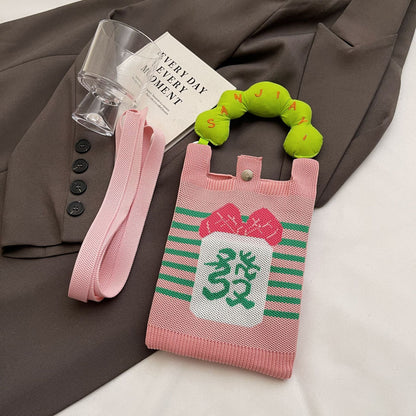 Trendy Knitted Crossbody Phone Bag Cute Cartoon Design