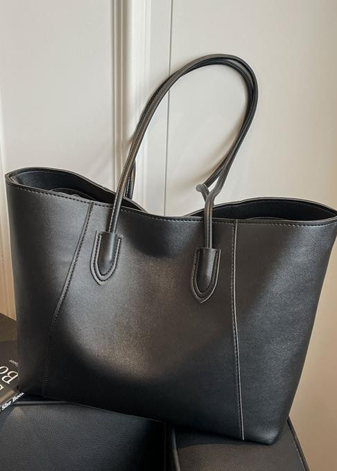 Two Tone PU Leather Tote Bag With Long Straps