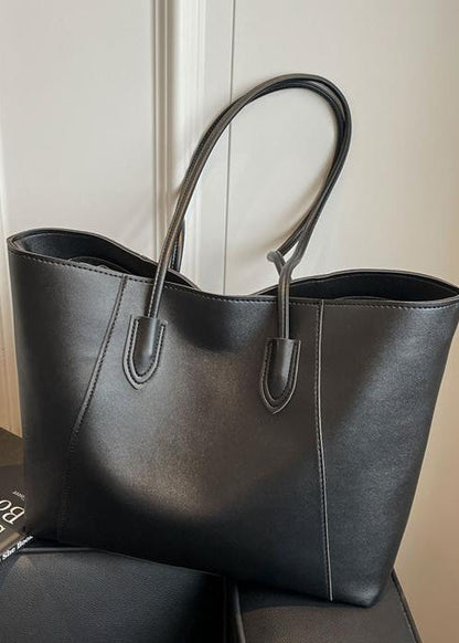 Two Tone PU Leather Tote Bag With Long Straps