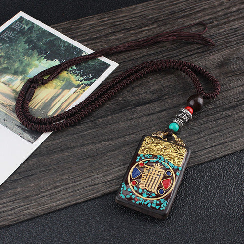 Vintage Nepal Thangka God Of Wealth Buddha Elephant God Ebony Pendant Necklace Exotic Sweater Chain