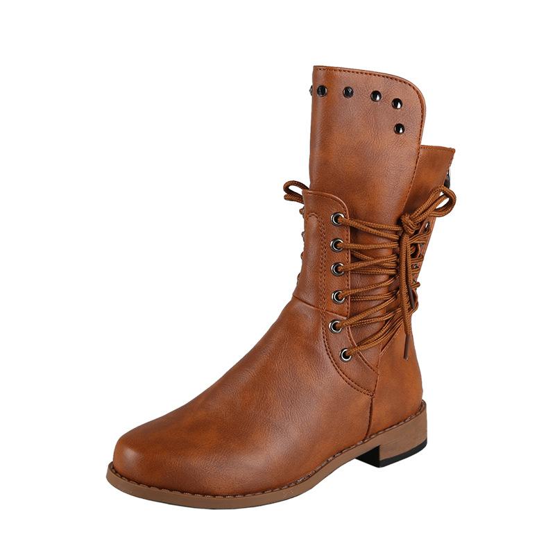 Middle Boots Women'S Booties Retro Martin Boots Rivet Large Size Women'S Boots