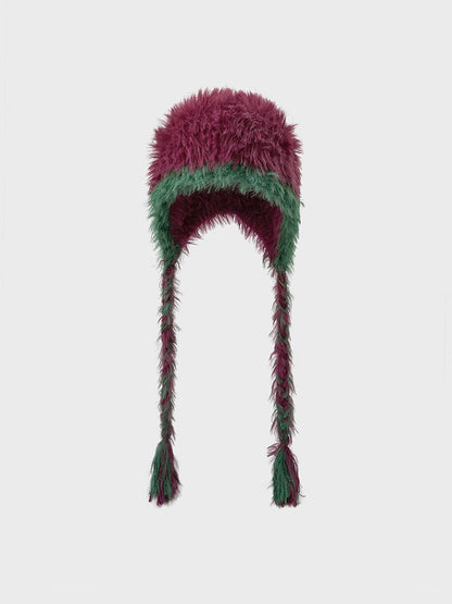 Winter Fuzzy Long Braided Ear Flaps Beanie Hat