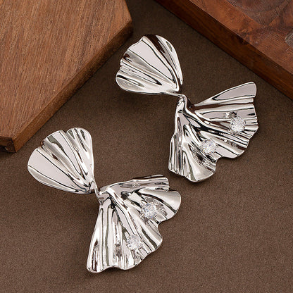 Elegant Ginkgo Leaf Earrings With Rhinestones For Women