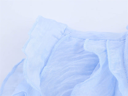 Fashion Solid Color Sleeveless Ruffl Layer Blouse