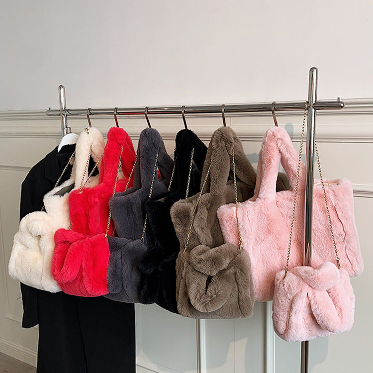 Winter Plush Tote Bag Trendy Large Capacity Shoulder Crossbody Handbag