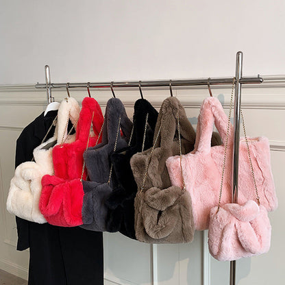 Winter Plush Tote Bag Trendy Large Capacity Shoulder Crossbody Handbag