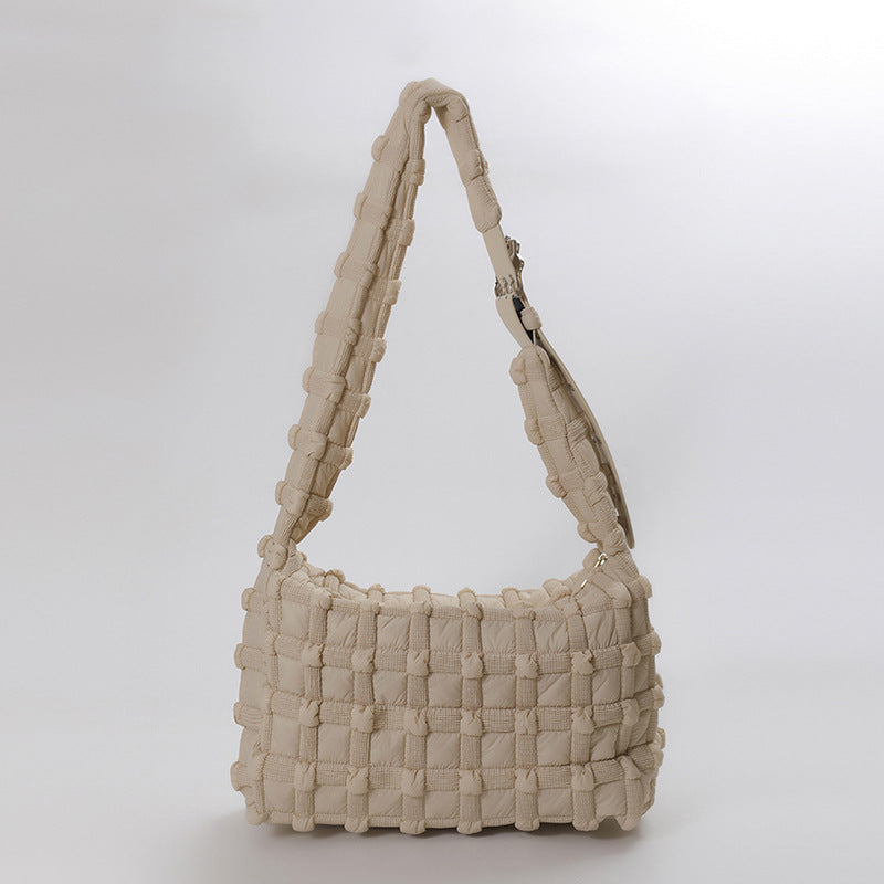 Checkered Cloud Puff Bag Trendy Nylon Shoulder Bag