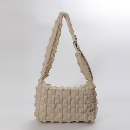 Checkered Cloud Puff Bag Trendy Nylon Shoulder Bag