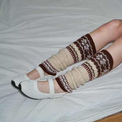 Fair Isle Patterned Wool Blend Knitted Leg Warmers For Women