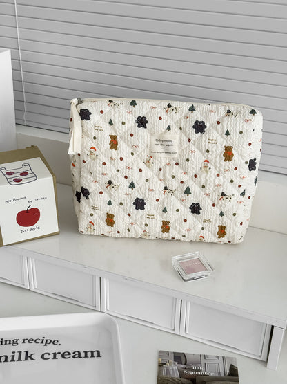 Snowman Bear Makeup Bag Cute Cartoon Print Portable Storage