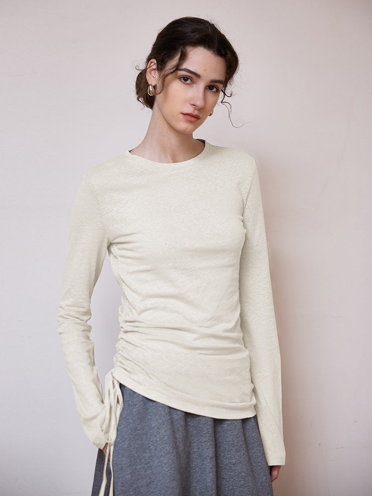 Asymmetrical High-End Linen Knit Top Elegant Casual Long Sleeve Shirt