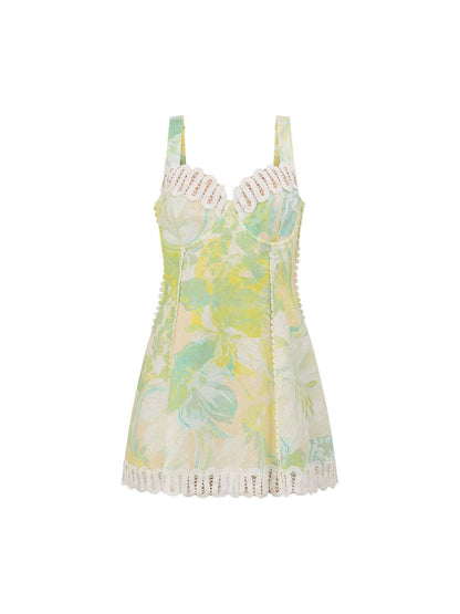 Elegant Floral Lace V-Neck Bodycon Linen Dress