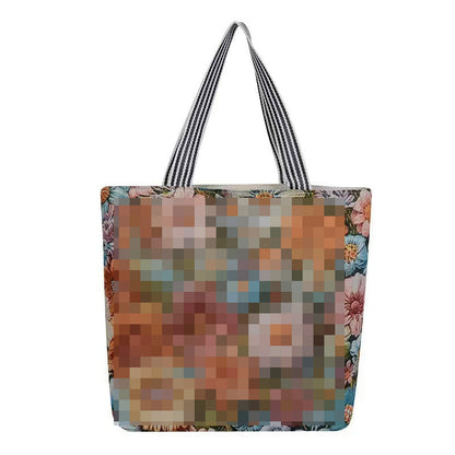 Embroidered Canvas Tote Bag with Floral Patterns