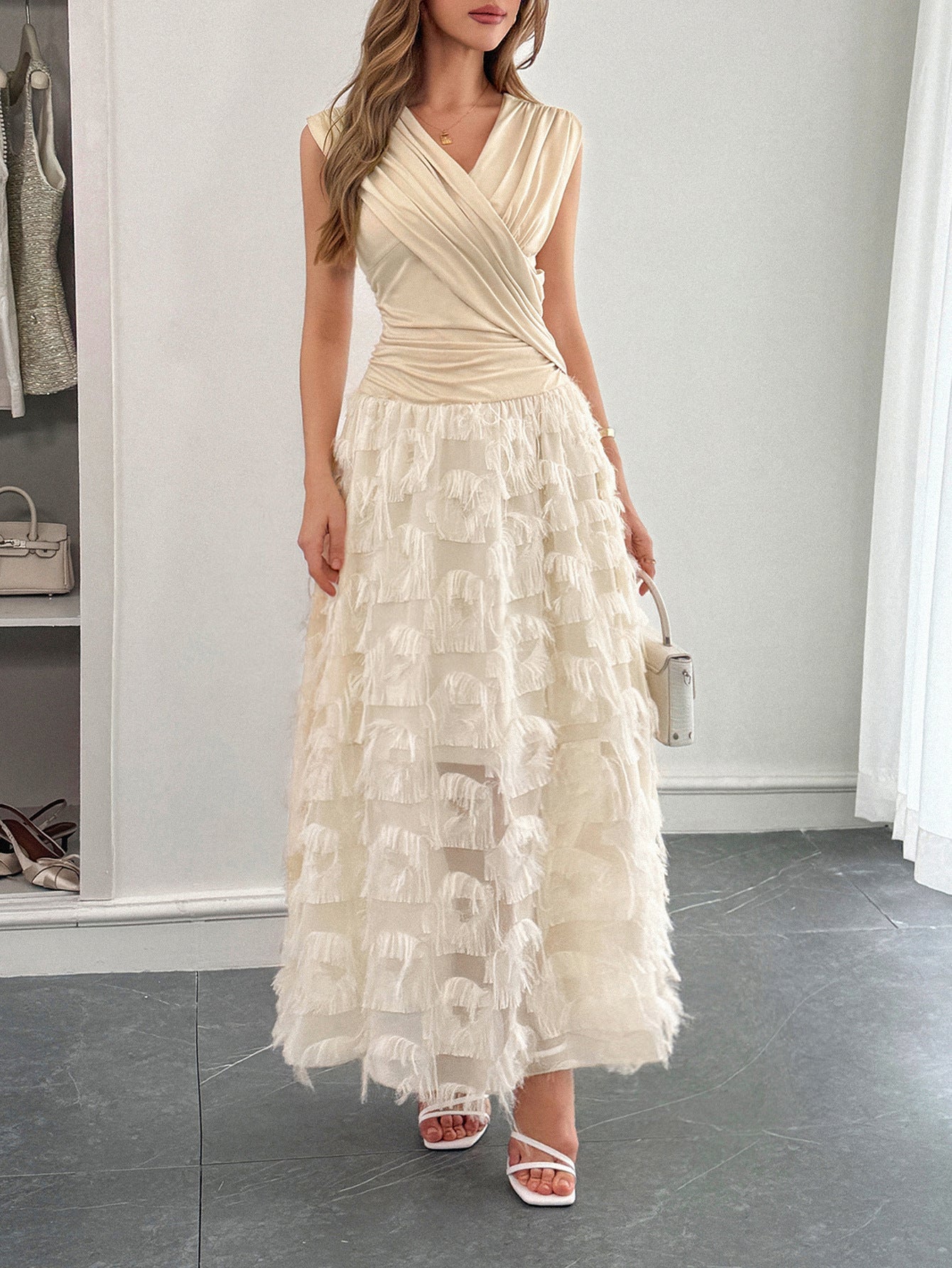 Elegant A-Line Maxi Dress Casual Polyester V Neck Dress