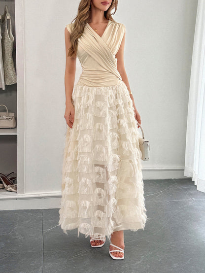 Elegant A-Line Maxi Dress Casual Polyester V Neck Dress