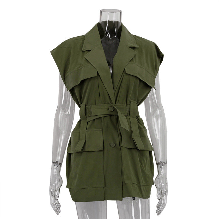 Trendy Sleeveless Utility Shirt With Pockets